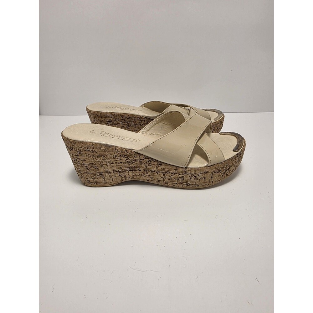 A. Giannetti Patent Leather Cork  Wedge Sandals - Size 6.5